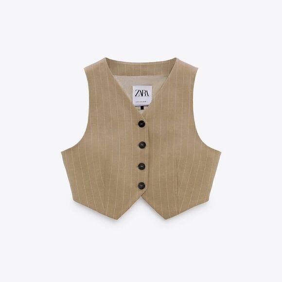 ZARA MATCHING SET PINSTRIPE CROP VEST AND BOX PLEAT SKIRT - Picture 15 of 16